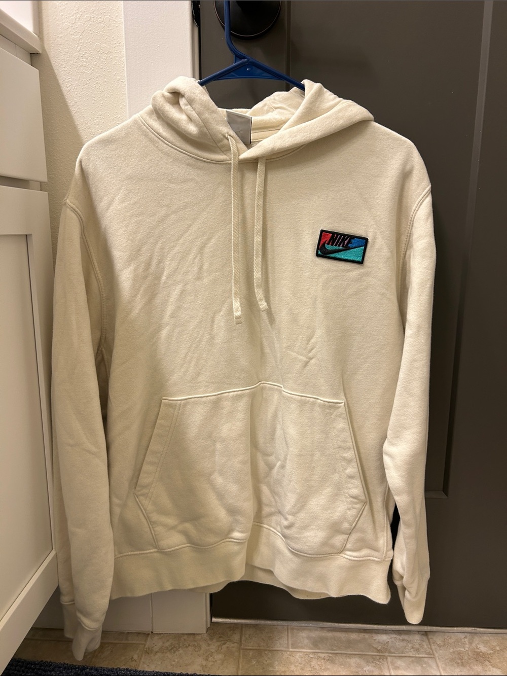 Nike Cream Hoodie with Color-Block Logo Patch